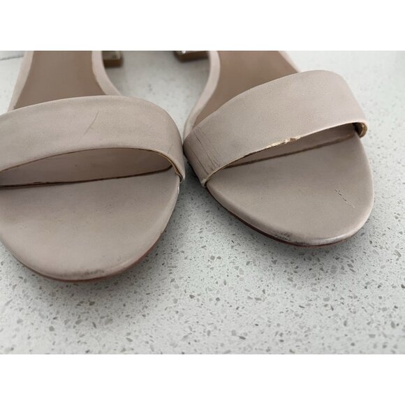 Ann Taylor Sandal Size 8 Gold Block Heel Ankle Strap Faux Snakeskin at Back - Picture 4 of 12